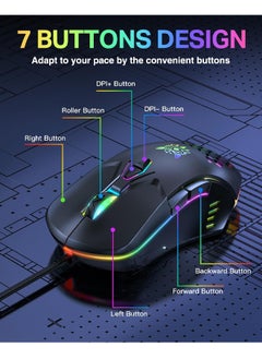 onikuma Gaming Mouse, Wired PC Entry Level Mice with RGB Backlit and Adjustable DPI, Ergonomic Office Laptop Mouse, Computer Gamer Mouse with 7 Responsive Buttons for Windows/Mac/Linux/Chrome  - Image 3