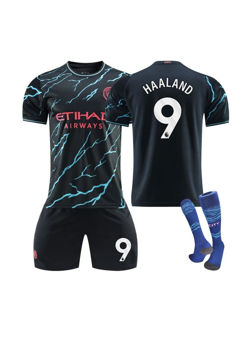 Generic 2023/24 New Season Manchester Away Football Set HAALAND #9 Football Jersey/Shorts Socks Gift Set Youth Sizes And Adult Sizes  - Image 1