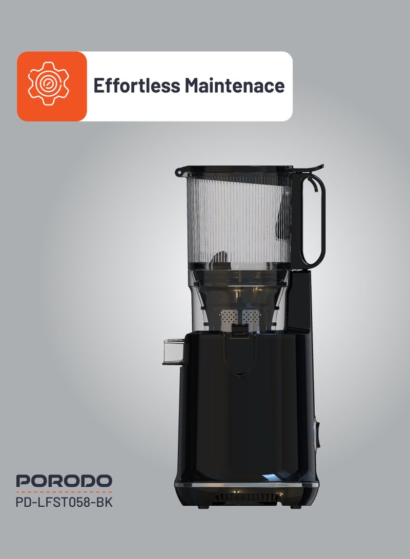 porodo Juice Extractor 1.8L Cold Press Slow Juicer 250W / Efficient Juice Extraction / Easy to Clean / 5.3" Wide Feeding / Low Noise Juicer - Black - Image 4