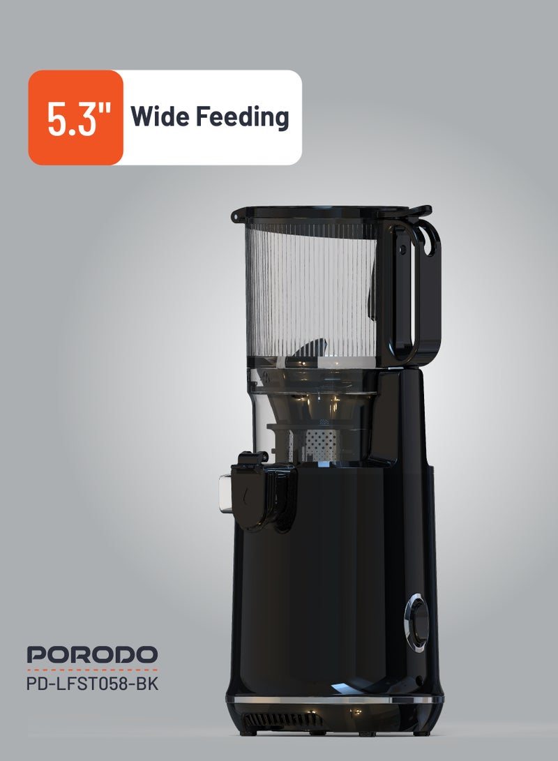 porodo Juice Extractor 1.8L Cold Press Slow Juicer 250W / Efficient Juice Extraction / Easy to Clean / 5.3" Wide Feeding / Low Noise Juicer - Black - Image 5