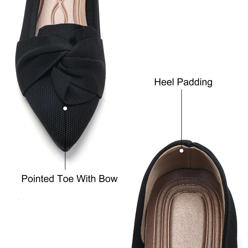 HIULYCENCE Women's Flats Shoes Pointed Toe Ballet Flats with Bow Comfortable Knit Dressy Flats Black US10 - Image 4