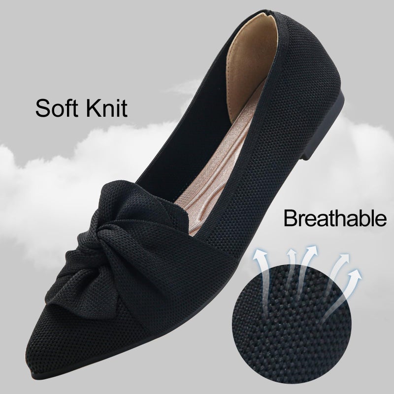 HIULYCENCE Women's Flats Shoes Pointed Toe Ballet Flats with Bow Comfortable Knit Dressy Flats Black US10 - Image 5