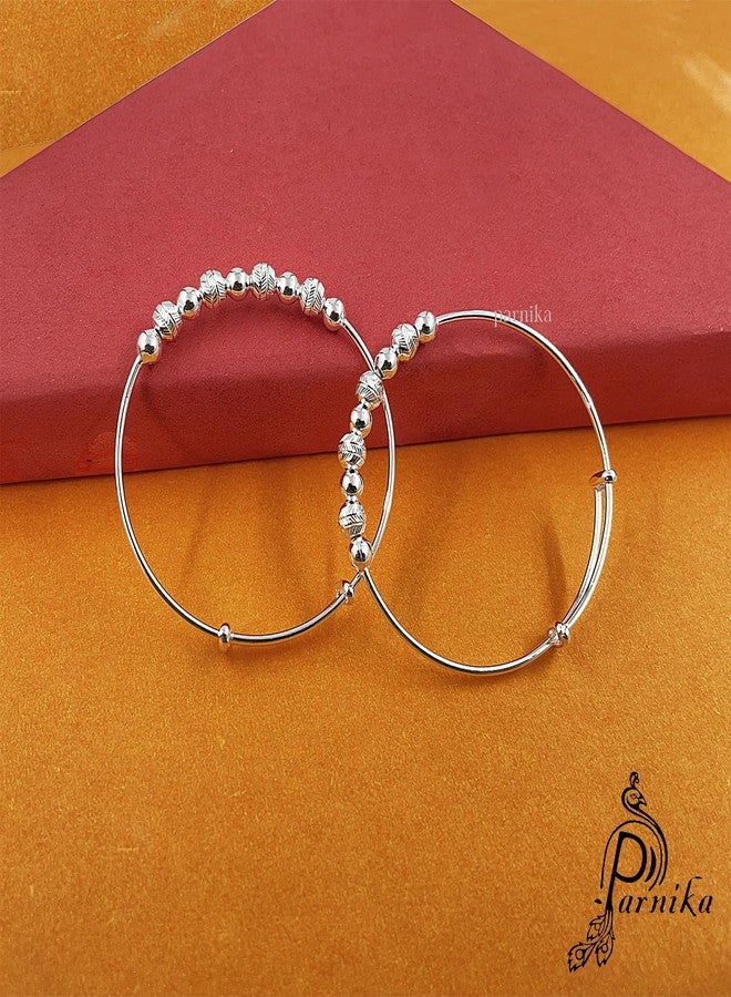 Parnika (Formerly MJ 925 Adjustable Comfortable Baby Bangles (Baby Kada) in Pure 92.5 Sterling Silver for Kids - One Pair - Image 2
