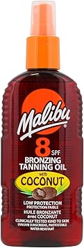 Malibu Sun SPF 8 Bronzing Tanning Oil Water Resistant Coconut Scented 200ml - Image 1