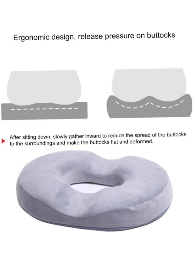 وسادة مقعد على شكل دونات بتصميم تقويمي | وسادة إسفنجية ذكية لعظم الذنب والعصعص | لتخفيف الألم والضغط الناتج عن البواسير، والحمل، وبعد الولادة، والجراحة، وعرق النسا (رمادي) - Image 4