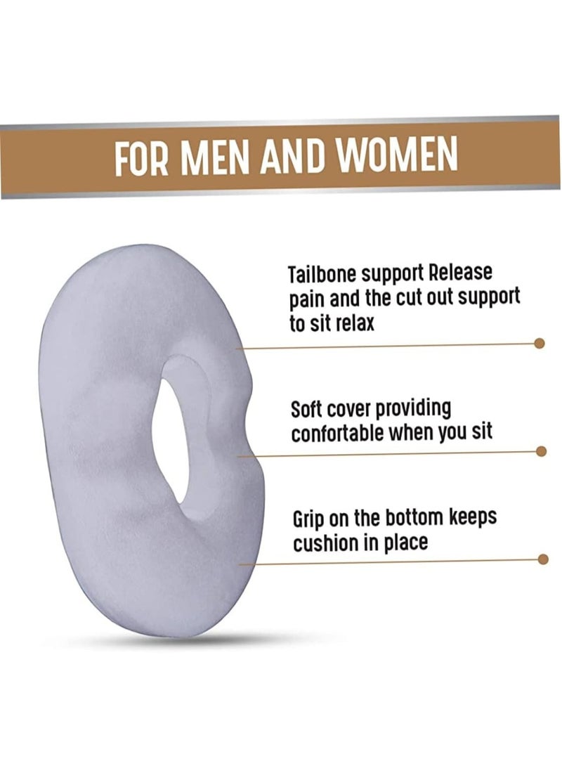 وسادة مقعد على شكل دونات بتصميم تقويمي | وسادة إسفنجية ذكية لعظم الذنب والعصعص | لتخفيف الألم والضغط الناتج عن البواسير، والحمل، وبعد الولادة، والجراحة، وعرق النسا (رمادي) - Image 3