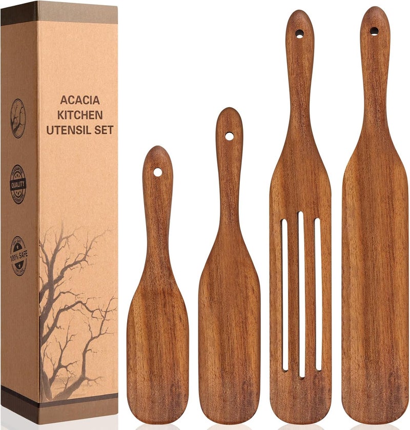 LorisArm Acacia Wood Spatula Utensil Sets, 4-Pack Wooden Spatulas Turner, Kitchen Accessories, Kitchen tool Wood Cooking Utensil - Image 1