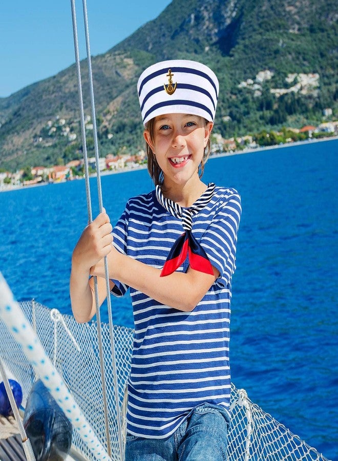 Tiny Chou 2Pcs Yacht Captain Hat and Scarf, Navy Rock Captains Costume Accessories for Women Men Party Halloween Cosplay - Image 2