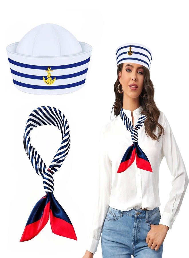 Tiny Chou 2Pcs Yacht Captain Hat and Scarf, Navy Rock Captains Costume Accessories for Women Men Party Halloween Cosplay - Image 1