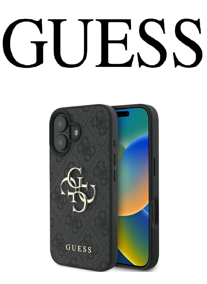 CG MOBILE IPhone 16 Plus Case, with a logo and a leather design approved by the global brand Guess. From CG-MOBILE. In Black  - Image 1