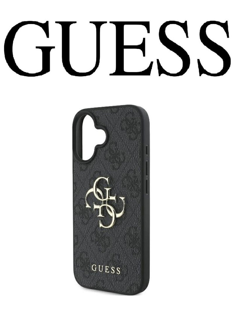 IPhone 16 Plus Case, with a logo and a leather design approved by the global brand Guess. From CG-MOBILE. In Black