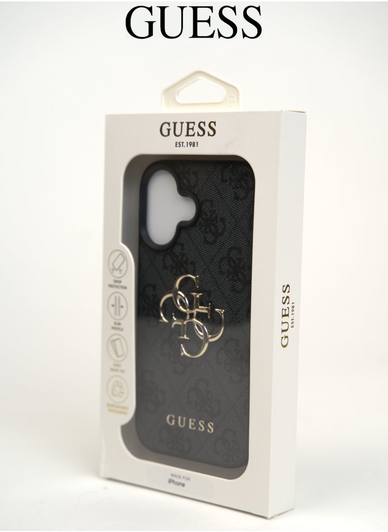 IPhone 16 Plus Case, with a logo and a leather design approved by the global brand Guess. From CG-MOBILE. In Black