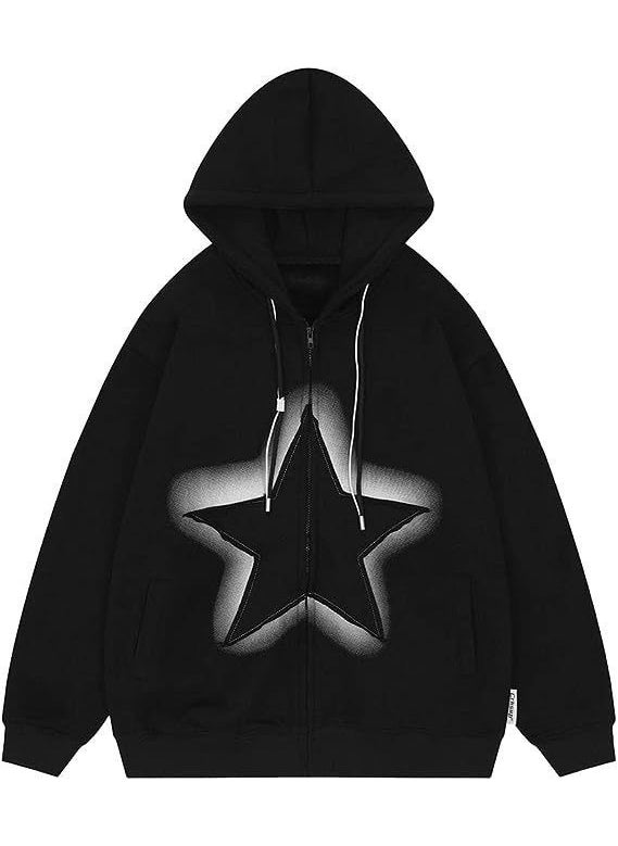Generic - New Hiphop Green Zip Hoodie Men Urban Harajuku Anime Print Long Sleeve Black short zipper fleece - Image 1