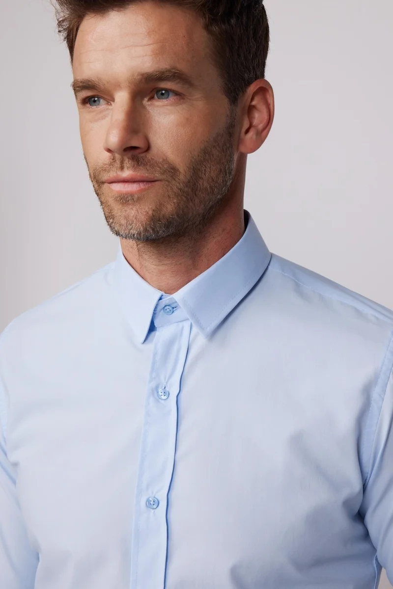 تودورس Slim Fit Cotton Easy-Iron Blue Men's Shirt