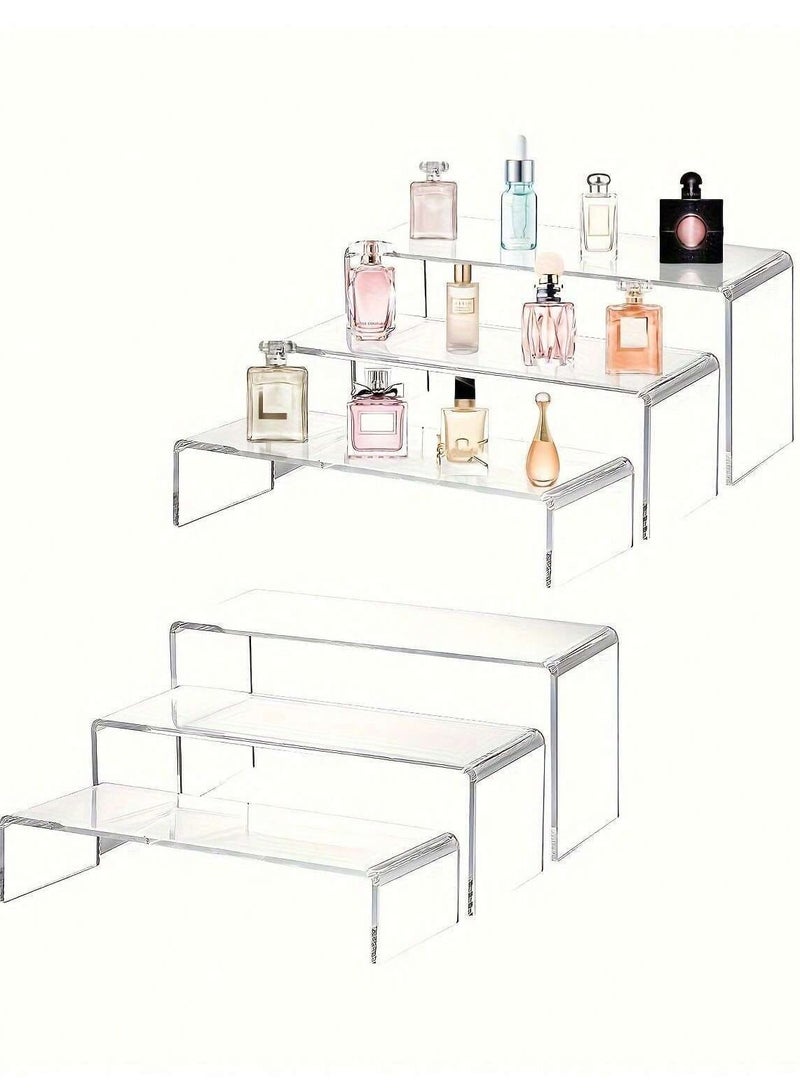 6 Pcs Large Acrylic Display Stand, Clear Perfume Organizer Holder, 3-Layer Cupcake Stand, Table Storage Shelf for Figures, Jewelry, Lipstick, Nail Polish, Spices, Versatile Home Decor for Dressing Table and Kitchen - Image 1