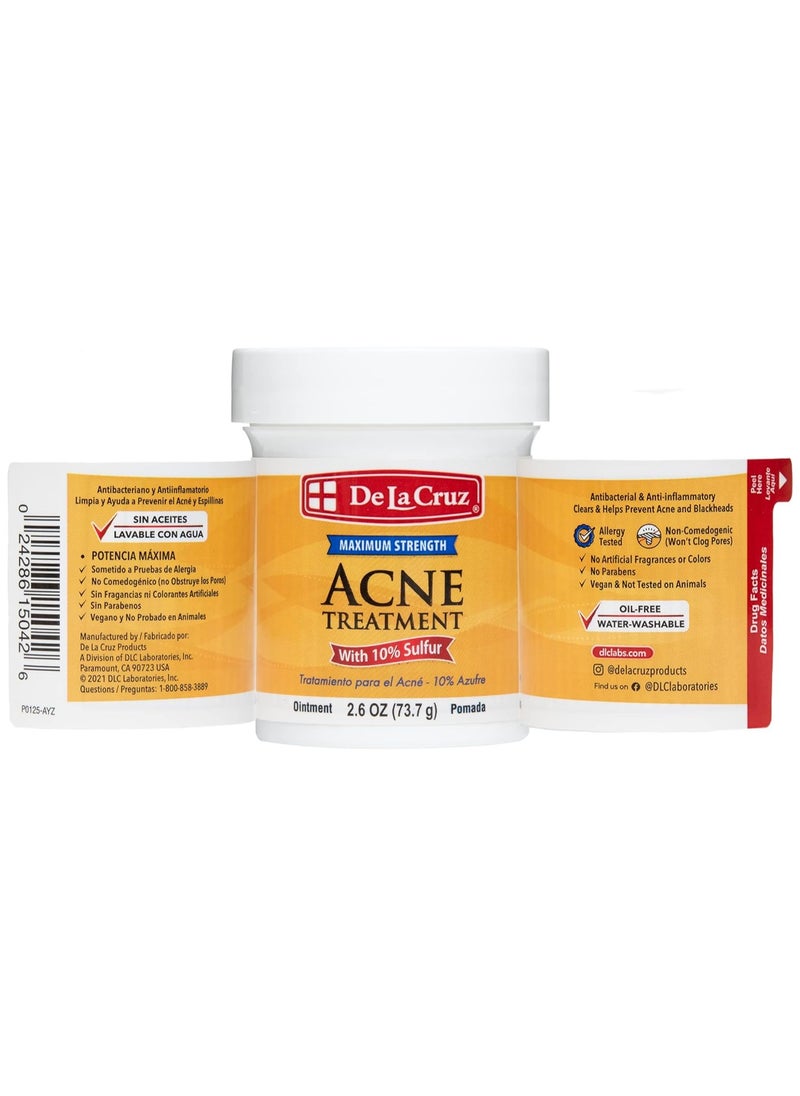 De La Cruz Sulfur Ointment Acne Medicine Maximum Power 2.6oz (73.7g) 3PCS  - Image 2