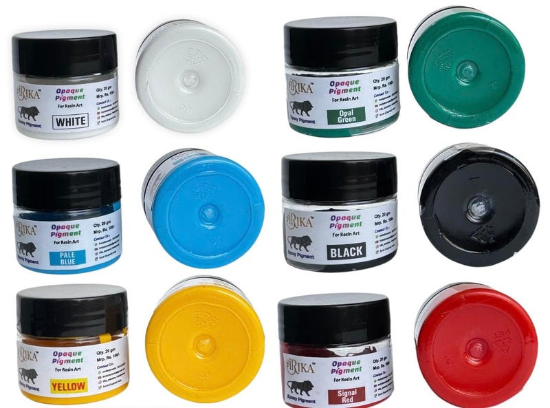 IRIKA Opaque pigment For Resin Art and Craft Pack Of 9 shades (light Ivory - Smoke Gray - oxford Blue - white | Black | Pale Blue | yellow | Signal Red |Opal Green | Qty 20 Gm) - Image 3