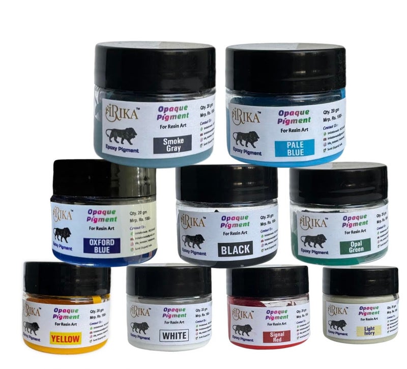 IRIKA Opaque pigment For Resin Art and Craft Pack Of 9 shades (light Ivory - Smoke Gray - oxford Blue - white | Black | Pale Blue | yellow | Signal Red |Opal Green | Qty 20 Gm) - Image 1