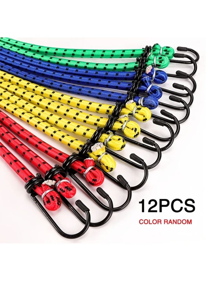 12 Heavy Duty Elastic Ropes with Hooks 8mm Diameter 12 24 31 39 Inch for Bicycle Car RV - Image 1