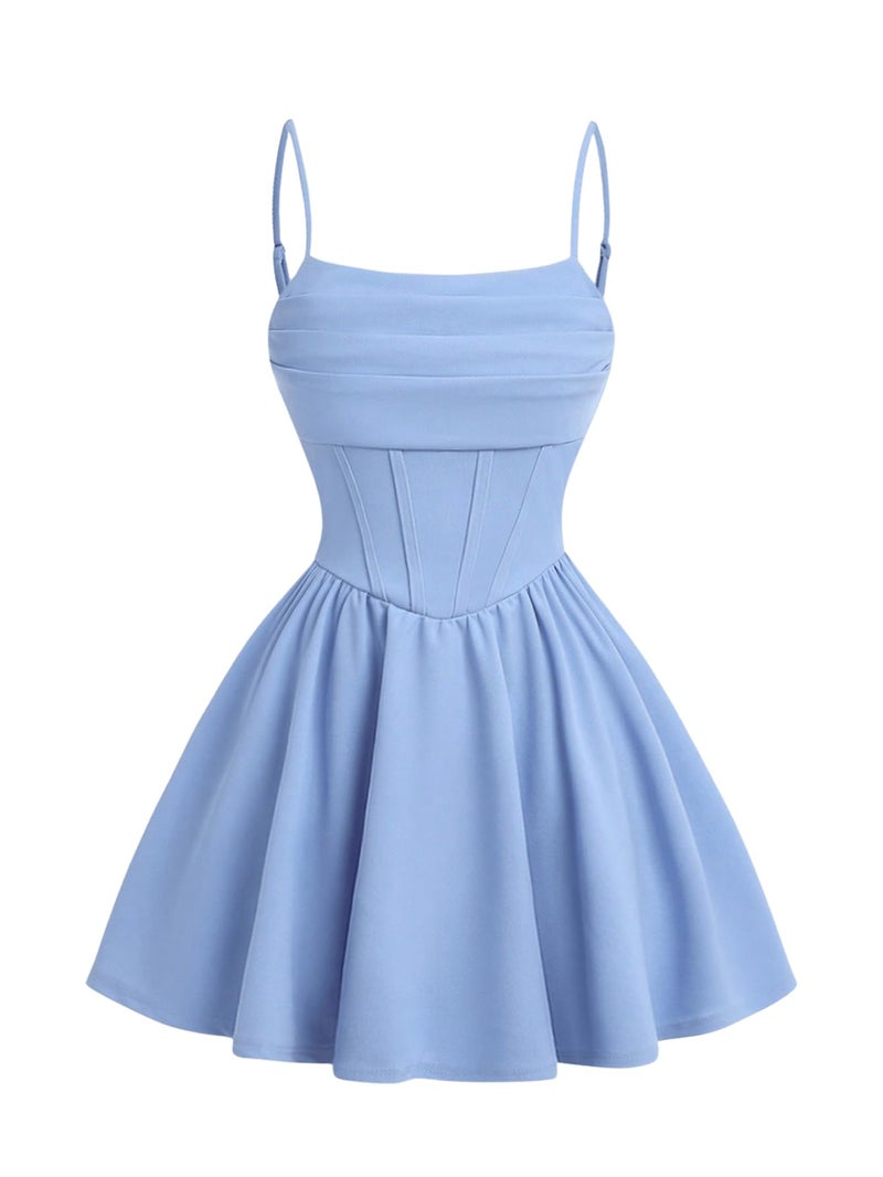 SHENHE Girl's Spaghetti Strap Corset Dress Pleated A Line Fit and Flare Cami Dress Light Blue 13 Years - Image 1
