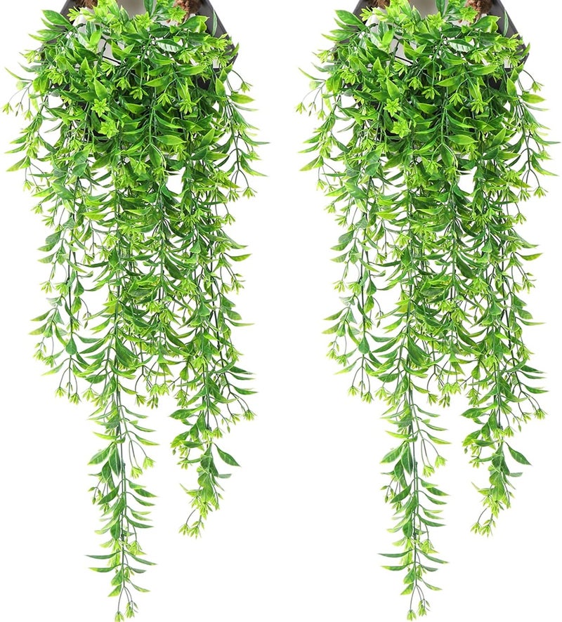 LOVENIMEN Artificial Hanging Vine, Plastic Ivy Plants Greenery Fake Weeping Willow Rattan Wicker Twig for Garden Garland Outdoor Indoor Home UV Resistant Jungle Party Supplies Decoration Green 4 Pack - Image 1