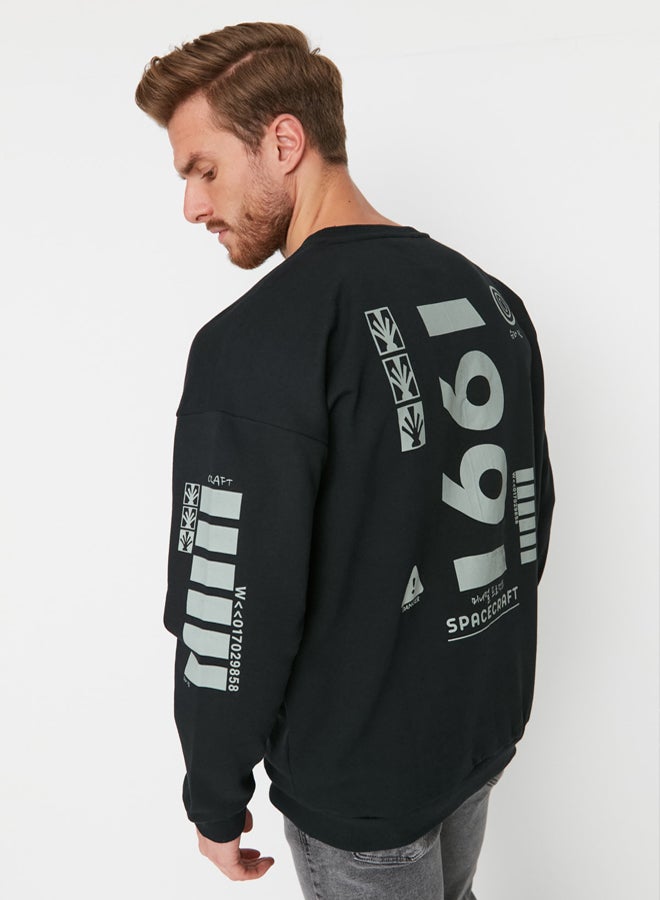 trendyol Black Oversize/Wide Cut Text Back Printed Sweatshirt - Image 1