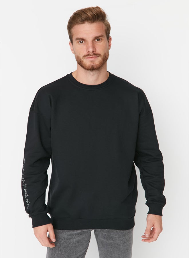trendyol Black Oversize/Wide Cut Text Back Printed Sweatshirt - Image 3