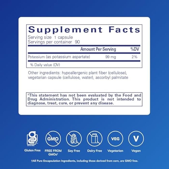 Pure Encapsulations Potassium (Aspartate) | Hypoallergenic Supplement to Support Nerves, Muscles, Blood Flow, and Cardiovascular Health | 90 Capsules - Image 2