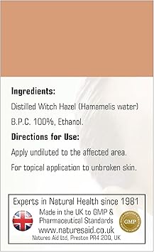 Natures Aid Distilled Witch Hazel 150ml Natural Skin Care Gentle Astringent Hydrates Cleanses Soothes Irritation Promotes Healthy Skin Tone Vegan Gluten Free NonGMO Antiinflammatory - Image 2