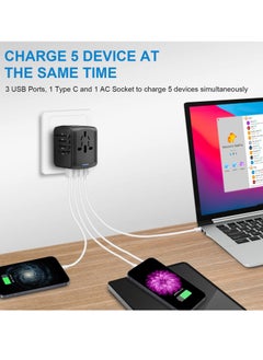 Excefore Universal International Travel Power Adapter, All in One Wall Charger with High Speed 2.4A 3xUSB, 3.0A Type-C, European Adapter, Worldwide AC Outlet Plugs for UK, CA, EU, AU, Asia  - Image 2
