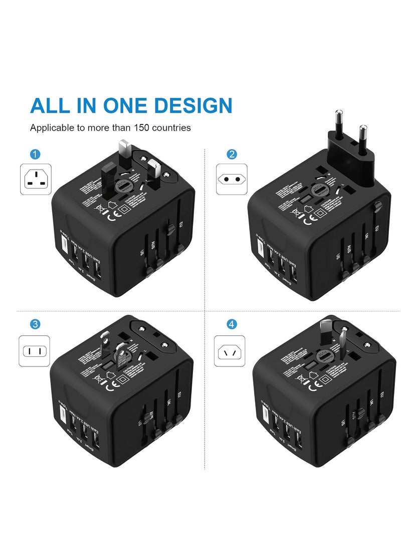 Excefore محول طاقة للسفر الدولي، شاحن حائطي متعدد الاستخدامات بسرعة عالية 2.4 أمبير 3 منافذ USB، 3.0 أمبير من النوع C، محول أوروبي، مقابس تيار متردد عالمية للمملكة المتحدة وكندا والاتحاد الأوروبي وأستراليا وآسيا  - Image 4