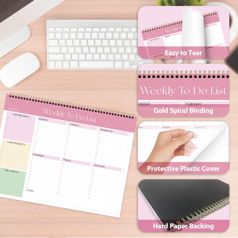 VALOME Weekly To Do List Notepad, Undated Planner with 52 Sheets (8.5''x11''), Desk Weekly Planner for Women & Man, Home School & Work (Pink) - Image 5
