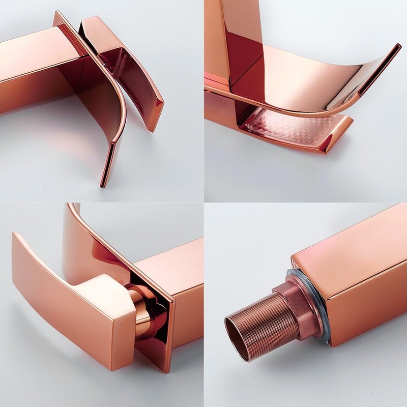 24x7 eMall Rose Gold Tall Waterfall Faucet Waterfall Single Lever Basin Mixer Midnight Waterfall Tall Black, SS Material, 12 Inches Height Rosey - Image 2
