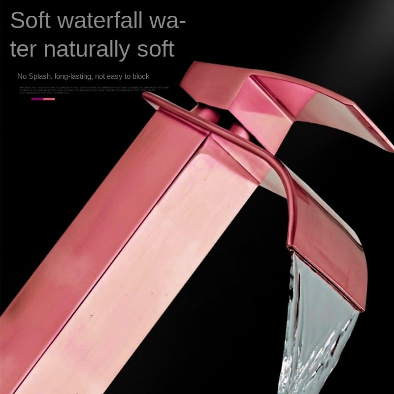 24x7 eMall Rose Gold Tall Waterfall Faucet Waterfall Single Lever Basin Mixer Midnight Waterfall Tall Black, SS Material, 12 Inches Height Rosey - Image 3