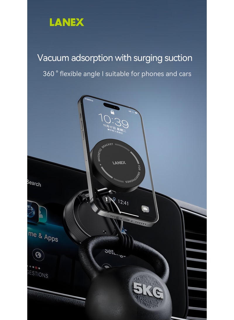 LANEX Lanix LZ33 Magnetic Car Phone Holder with 360 Degree Rotating Suction Cup Easy, Safe and Secure Phone Holder Mounts Anywhere Black - Image 3