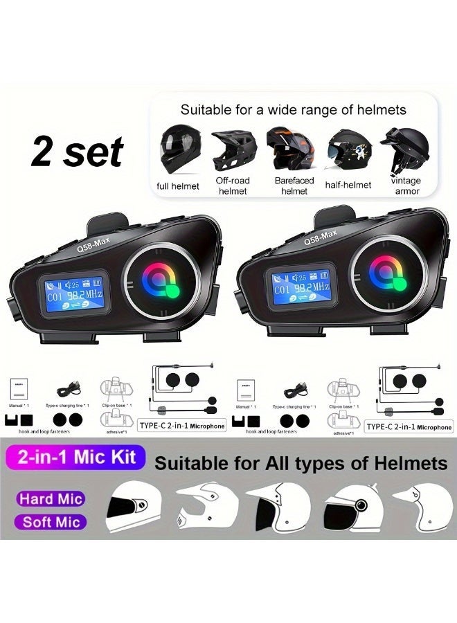 Mauten Motorcycle Helmet Bluetooth Headset Helmet Intercom, Motorbike Helmet Speaker with Display, 2 Riders Noise Cancellation Speakers Communication Systems Motorcycle Riding/ski/Cycling/Sports（2PC） - Image 1