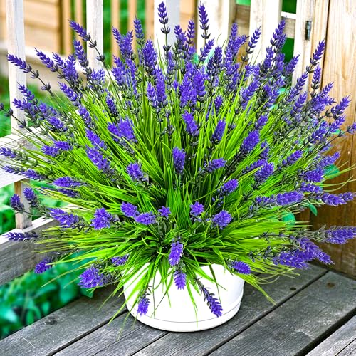 TSTWETO Artificial Plants Outdoor, 22 Pcs Fake Flowers UV Resistant Outdoor Lavender Artificial Flowers, Plastic Faux Plants Greenery Shrubs for Home Porch Garden Yard Window Box - Image 1