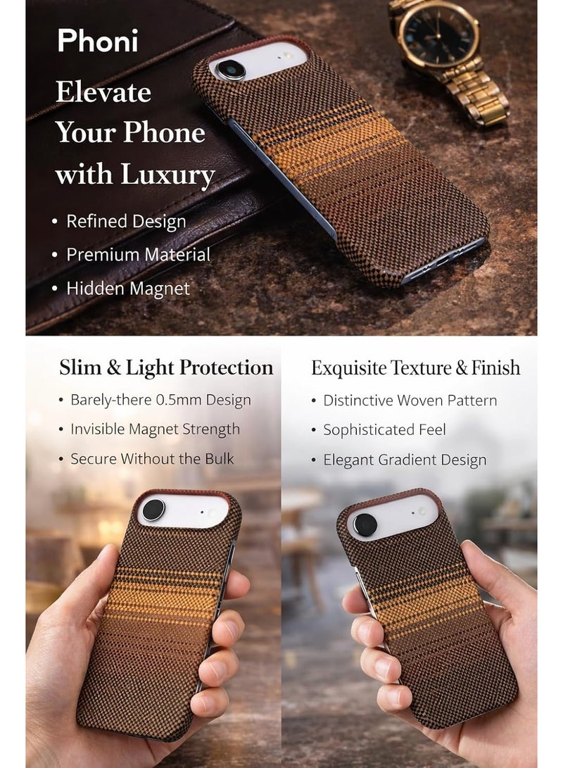 فوني Phoni Ultra Slim Magnetic Case for iPhone Air, Compatible with MagSafe, Thin Lightweight Matte Phone Case, Carbon Fiber Style Texture, Raised Camera Protection (Smoked Cocoa – Brown Carbon) - Image 3