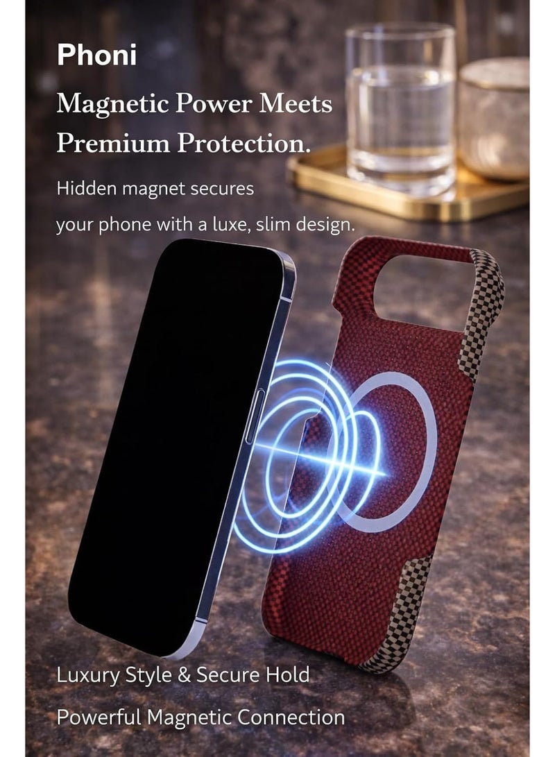 فوني Phoni Ultra Slim Magnetic Case for iPhone Air, Compatible with MagSafe, Thin Lightweight Matte Phone Case, Carbon Fiber Style Texture, Raised Camera Protection (Smoked Cocoa – Brown Carbon) - Image 2
