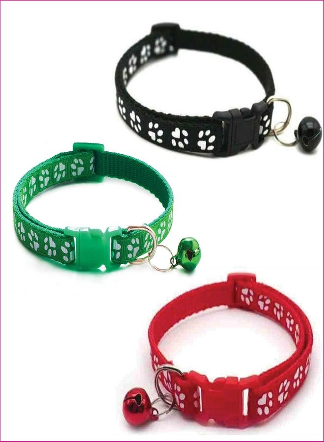 Litvibes Cat Collars Set of 3 with Bell,Kitten & Small Puppies Soft Adjustable Collar Safe,Solid & Protection Breakaway for Cats & Kitten,Cute Kitty Neckband with Paw Print- (Red,Black,Dark Green) - Image 1