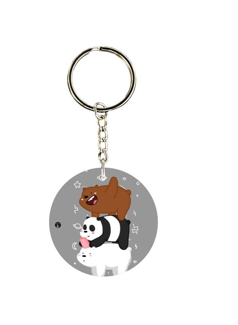 RKN Double Sided Bear And Panda Printed Keychain