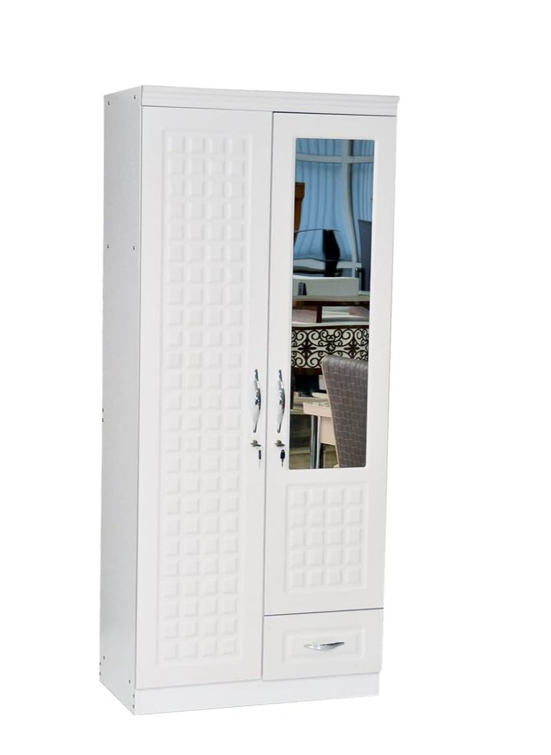 KARNAK Karnak 2 Door Wooden Wardrobe, Cabinet, Of Engineered Wood With 1 Lockable Drawer Perfect Modern Stylish Heavy Duty Colour (White)  - Image 1