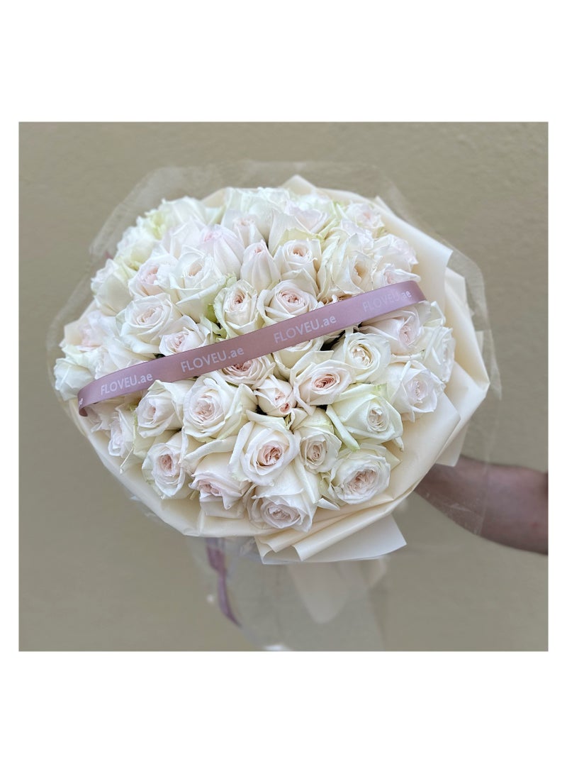 Generic Elegant Pinkish-White Roses in Transparent Wrapping
