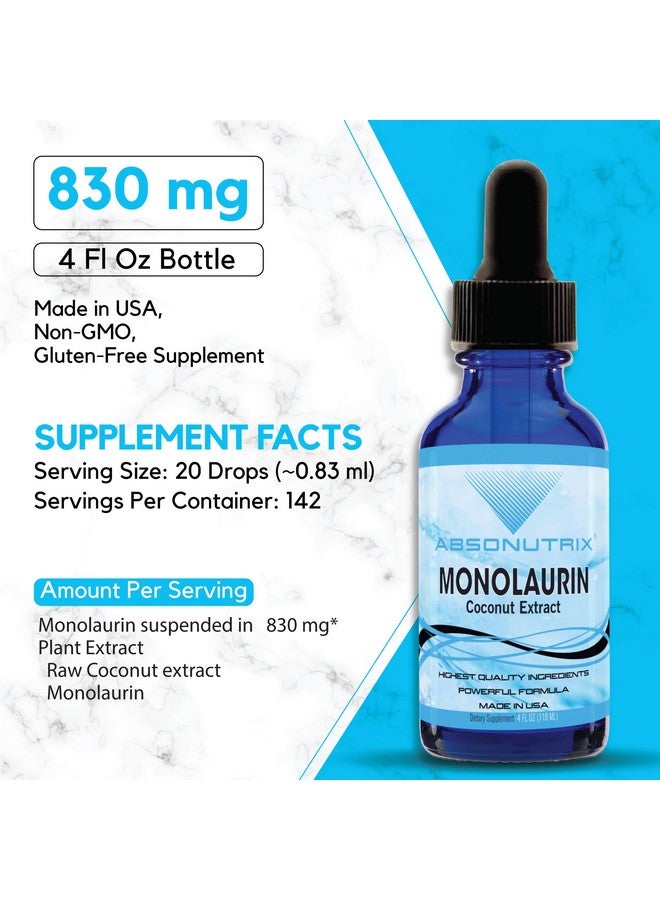 Absonutrix Monolaurin Liquid Extract - 4oz Liquid, 830 mg 142 Servings, Made in USA, Quick Absorption, Quality Potent Ingredients, Non-GMO, GMP Certified Facility, Cruelty-Free Products a - Image 2