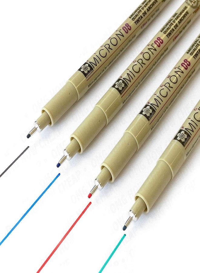 Sakura Pigma Micron - Pigment Fineliners Pack of 4 0.8mm Black, Blue, Red, and Green