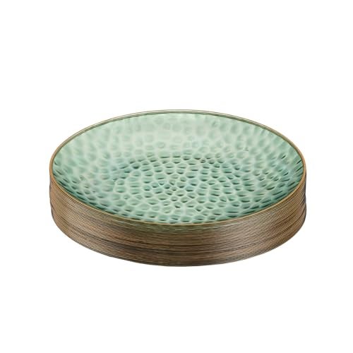 PLASTICPRO 30 Pack Hammered Plastic Plates Heavyweight Disposable Plastic Plates Elegant Clear Hammered Rim Platsic Party Dishes Hamered Green With Gold Rim 7 INCH PLATES - Image 1