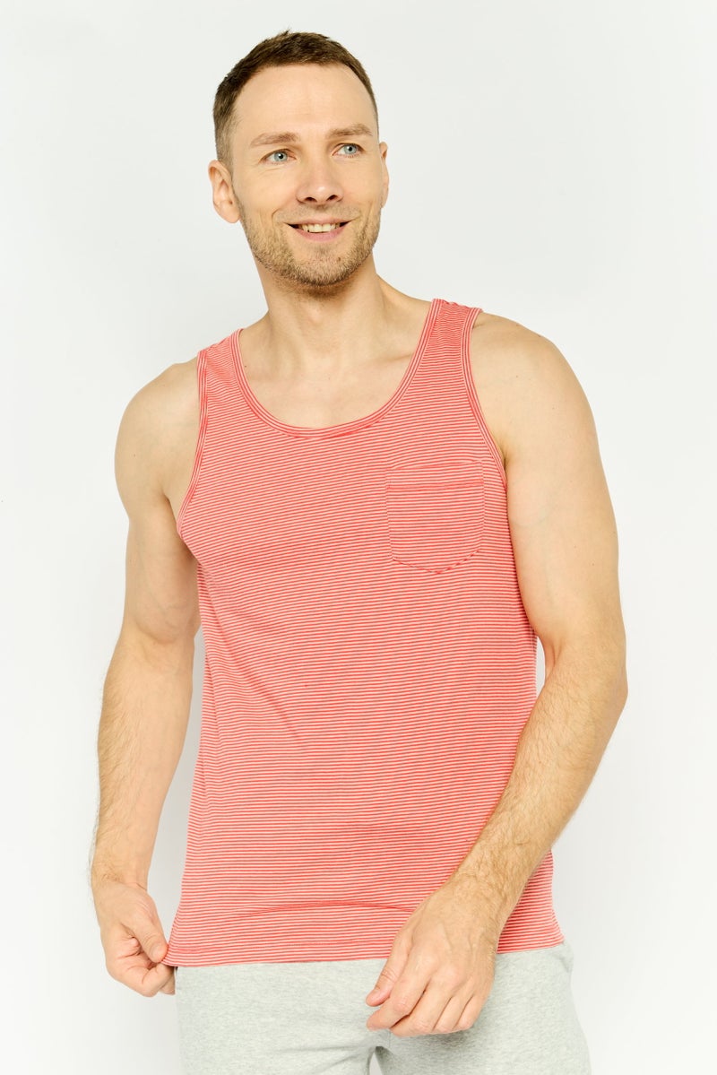 GAP Men Scoop Neck Sleeveless Stripe Vest,  Peach - Image 1