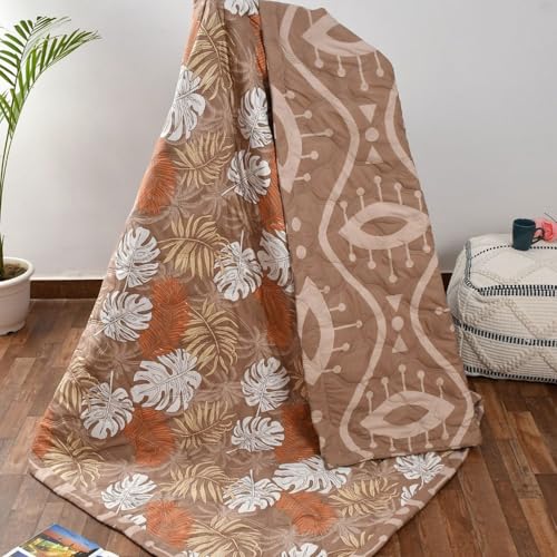Purav Light Reversible Microfiber AC Comforter/Duvets for Mild Winter | All Season Single Size 3 Layered Quilted Blanket for Single Bed - Coffee - Image 1