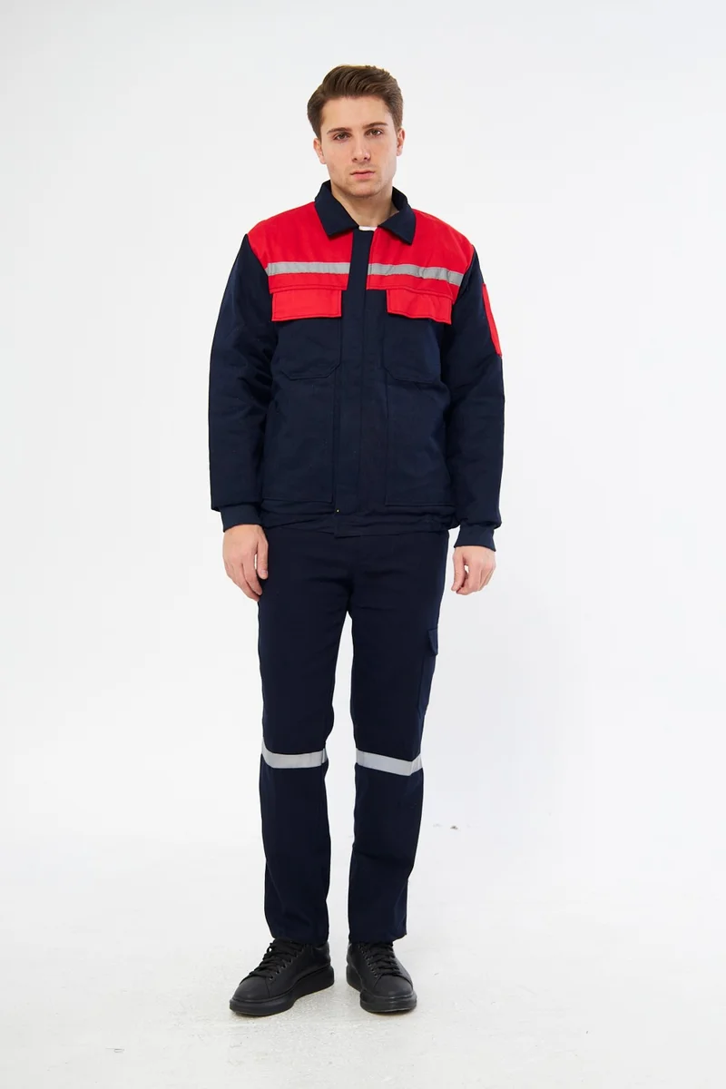 Mervem Work Suit 7/7 Gabardine 100% Cotton Reflective Navy Blue