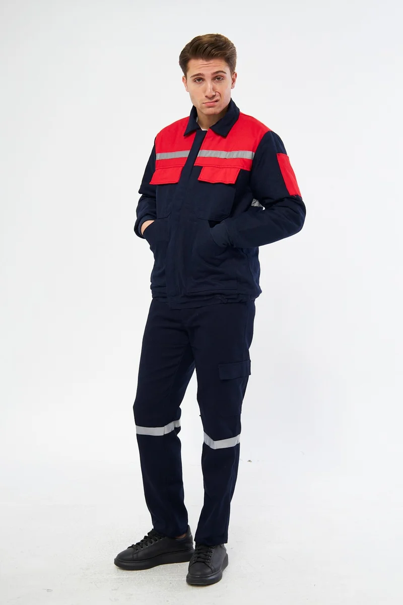 Mervem Work Suit 7/7 Gabardine 100% Cotton Reflective Navy Blue
